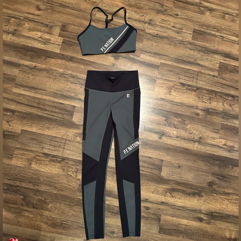PE Nation Gray Leggings And Gray Sport Bra